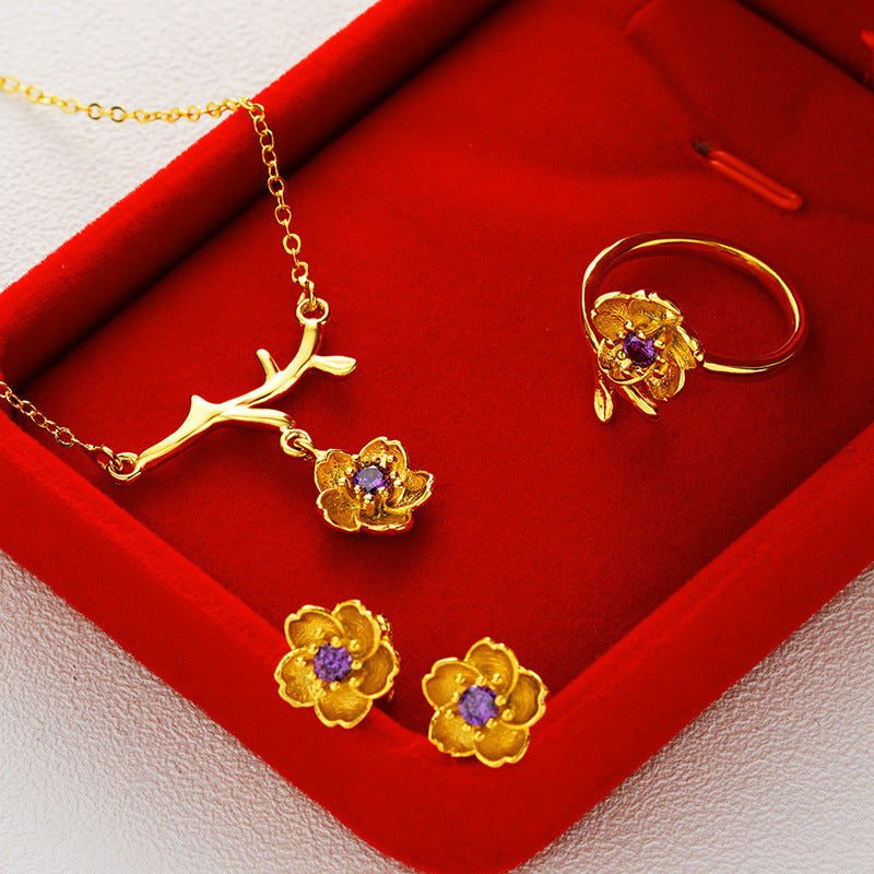 Gold Plated Daisy Jewelry Set for Women β Necklace, Ring & Earrings Gift Set Pakistan