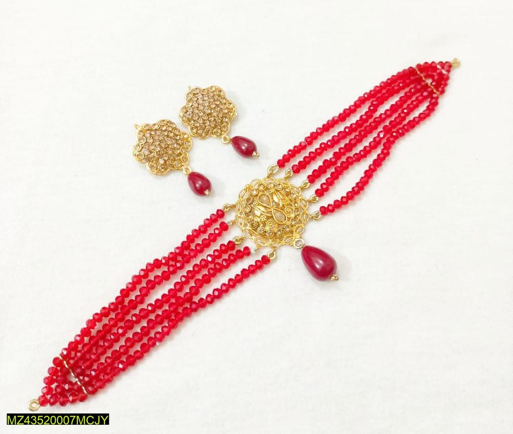 Red Crystal Choker Set with Earrings