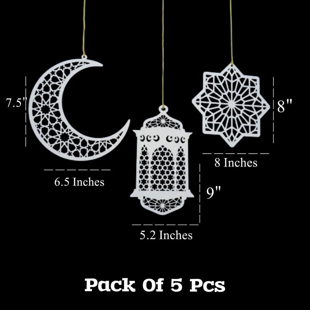 Eid Ramadan Wooden Hanging Decorations – Pack of 5