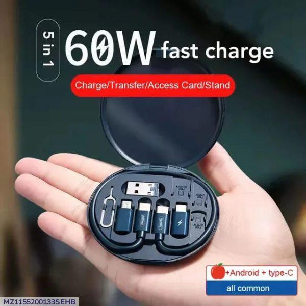 5-in-1 Circle Box Multi USB Charging Adapter Cable Kit – 60W Fast Charging