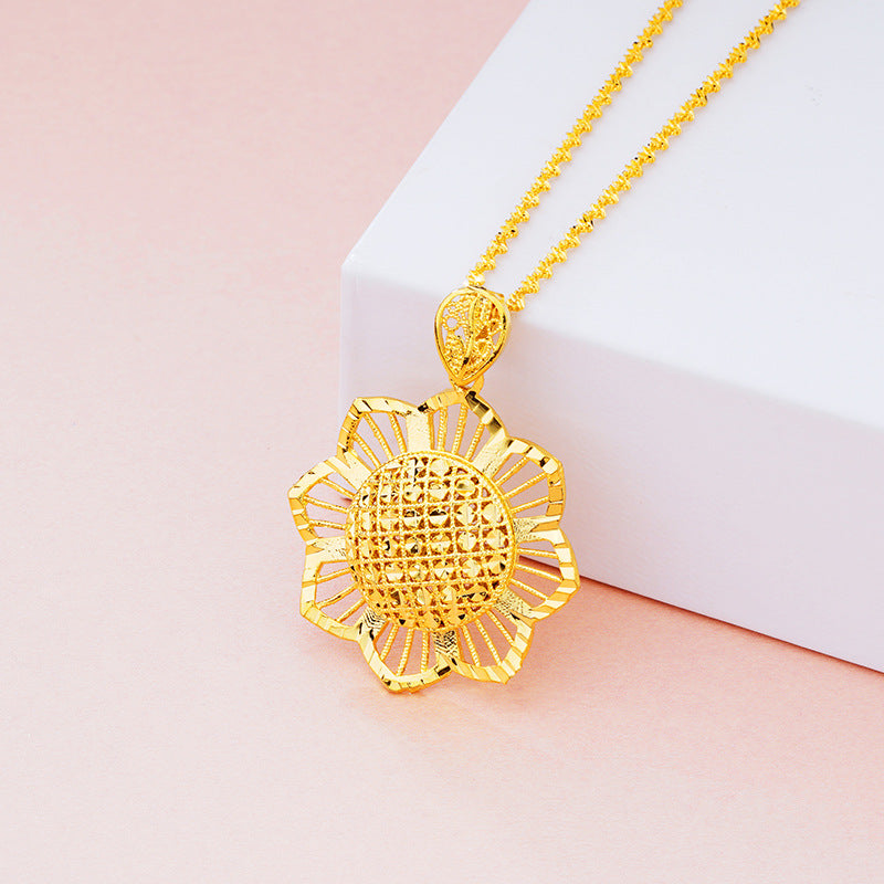 Gold Sunflower Pendant Necklace for Women – Retro Ethnic Jewelry Gift Pakistan