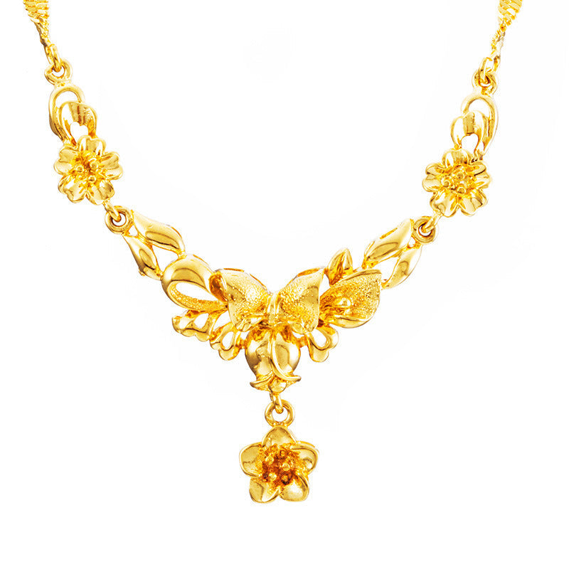 Gold Flower Necklace for Women – Wedding Collarbone Chain Elegant Jewelry Pakistan