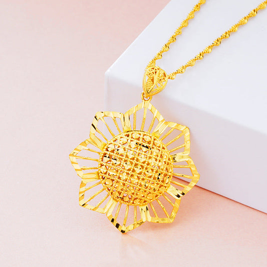 Gold Sunflower Pendant Necklace for Women – Retro Ethnic Jewelry Gift Pakistan