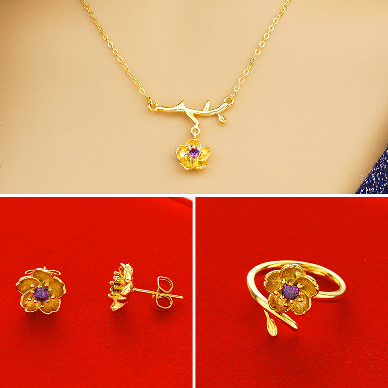 Gold Plated Daisy Jewelry Set for Women – Necklace, Ring & Earrings Gift Set Pakistan