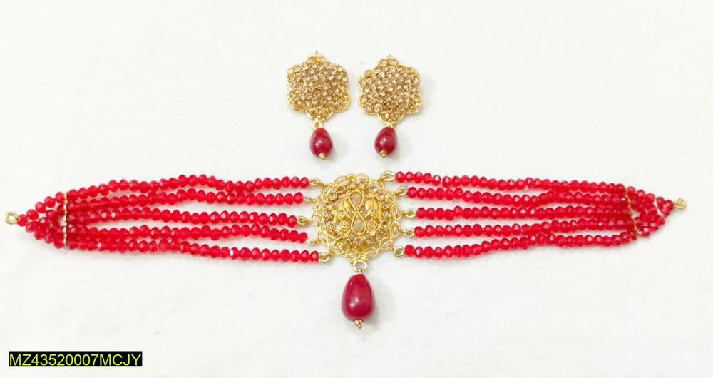 Red Crystal Choker Set with Earrings