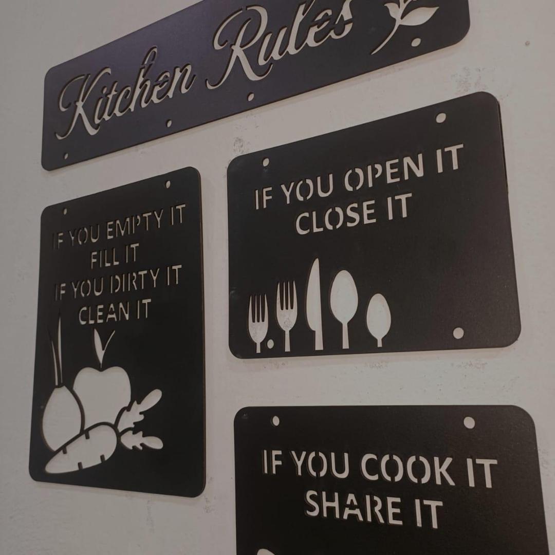 Kitchen Rules Wall Art Set 4 Pcs Black MDF
Decor