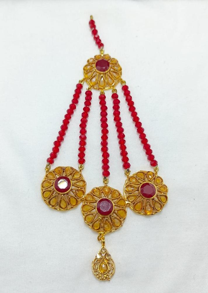 Red Stone Kundan Jhumar – Bridal Hair Accessory for Women