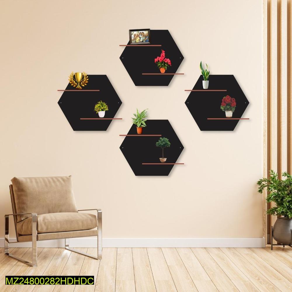 Hexagon Wall Shelves Set of 4 | MDF Wall Art | Ready to Hang