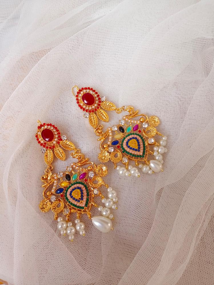 Multicolor Navratan Earring & Bindiya Set