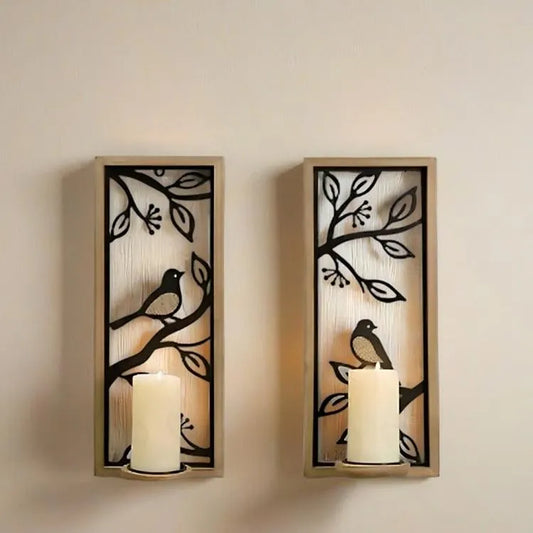 MDF Laminated Abstract Wall Shelves - Set of 2 (Black & Ivory)