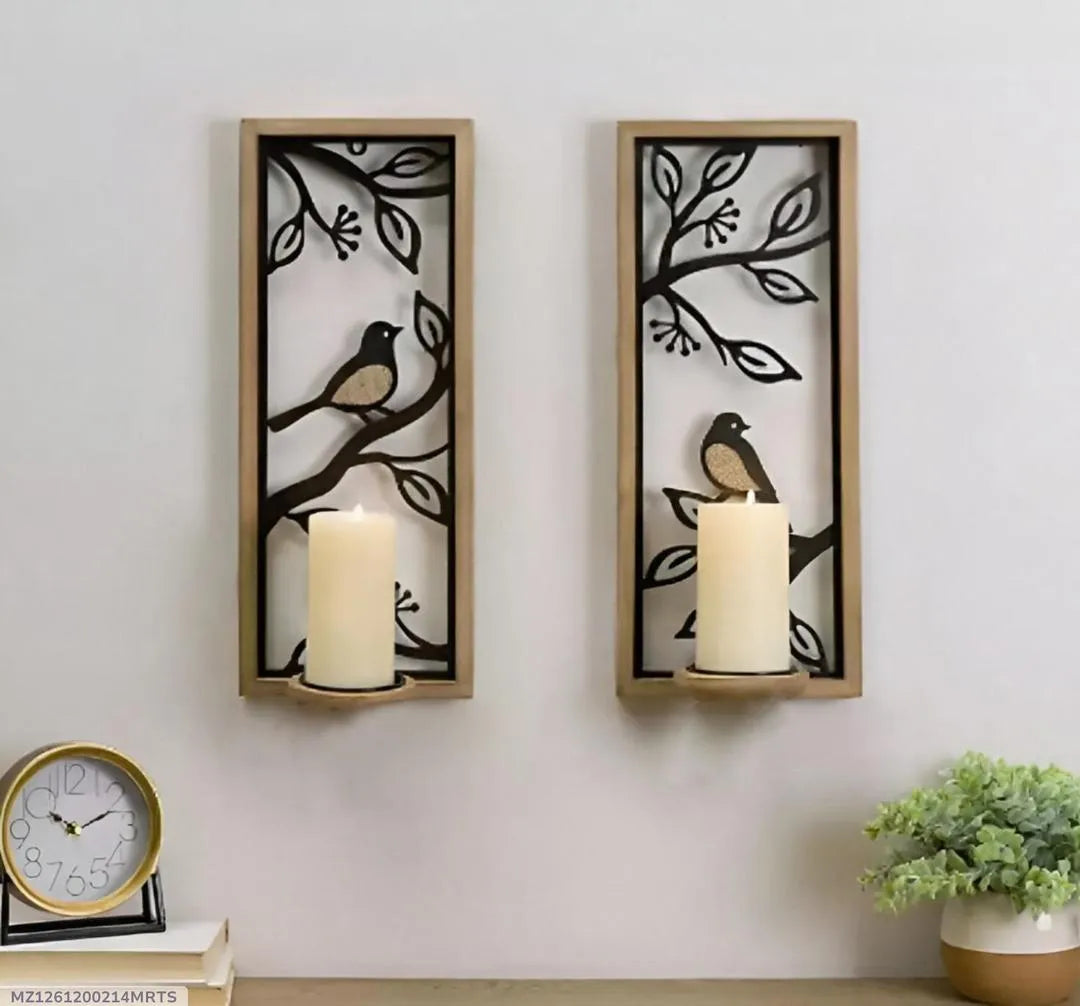 MDF Laminated Abstract Wall Shelves - Set of 2 (Black & Ivory)