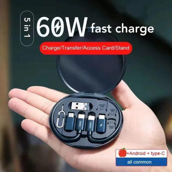 5-in-1 Circle Box Multi USB Charging Adapter Cable Kit – 60W Fast Charging