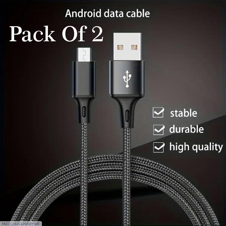 Android Data Cable Pack of 2 – Braided Micro USB Fast Charging Cable
