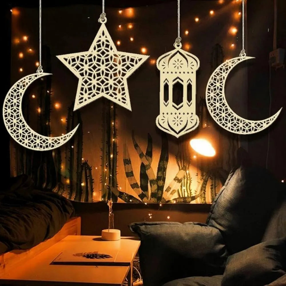 Eid Ramadan Wooden Hanging Decorations – Pack of 5