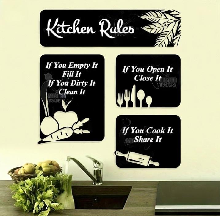 Kitchen Rules Wall Art Set 4 Pcs Black MDF
Decor