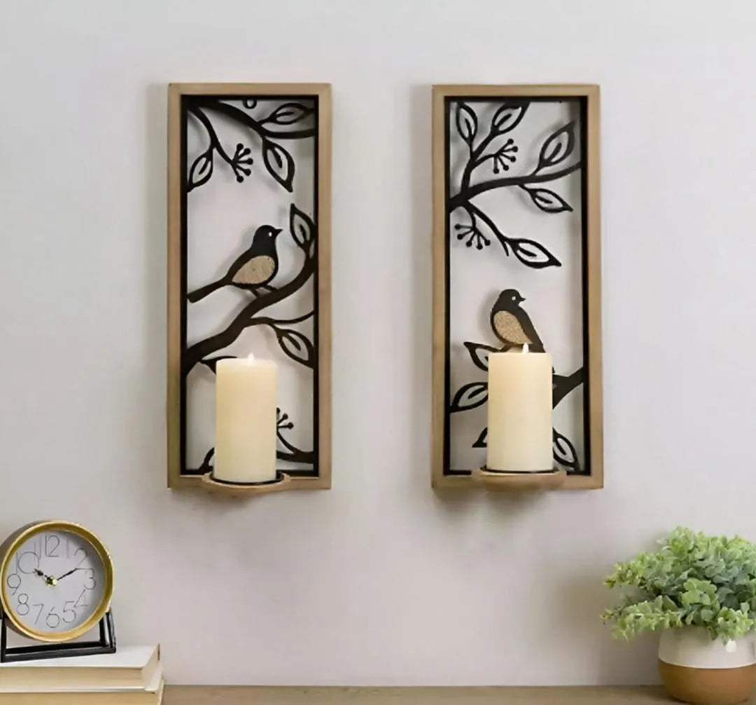 MDF Laminated Abstract Wall Shelves - Set of 2 (Black & Ivory)
