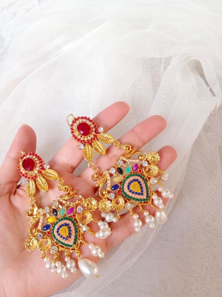 Multicolor Navratan Earring & Bindiya Set