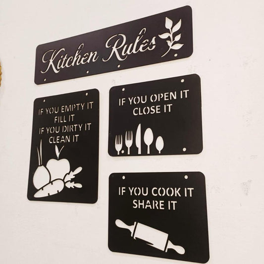 Kitchen Rules Wall Art Set 4 Pcs Black MDF
Decor