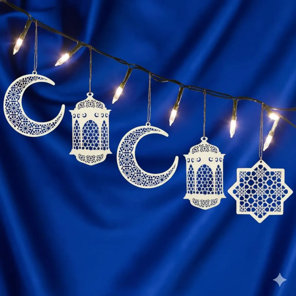 Eid Ramadan Wooden Hanging Decorations – Pack of 5