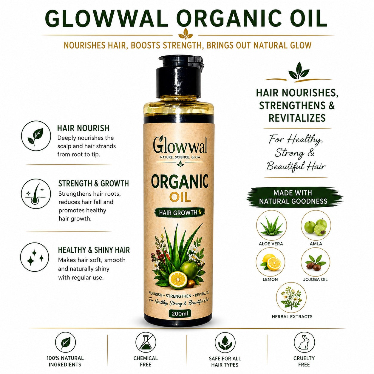 Glowwal Organic Hair Growth Oil (200ml)