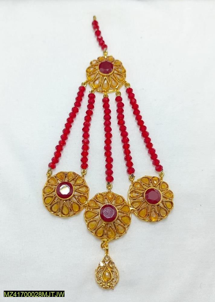 Red Stone Kundan Jhumar – Bridal Hair Accessory for Women