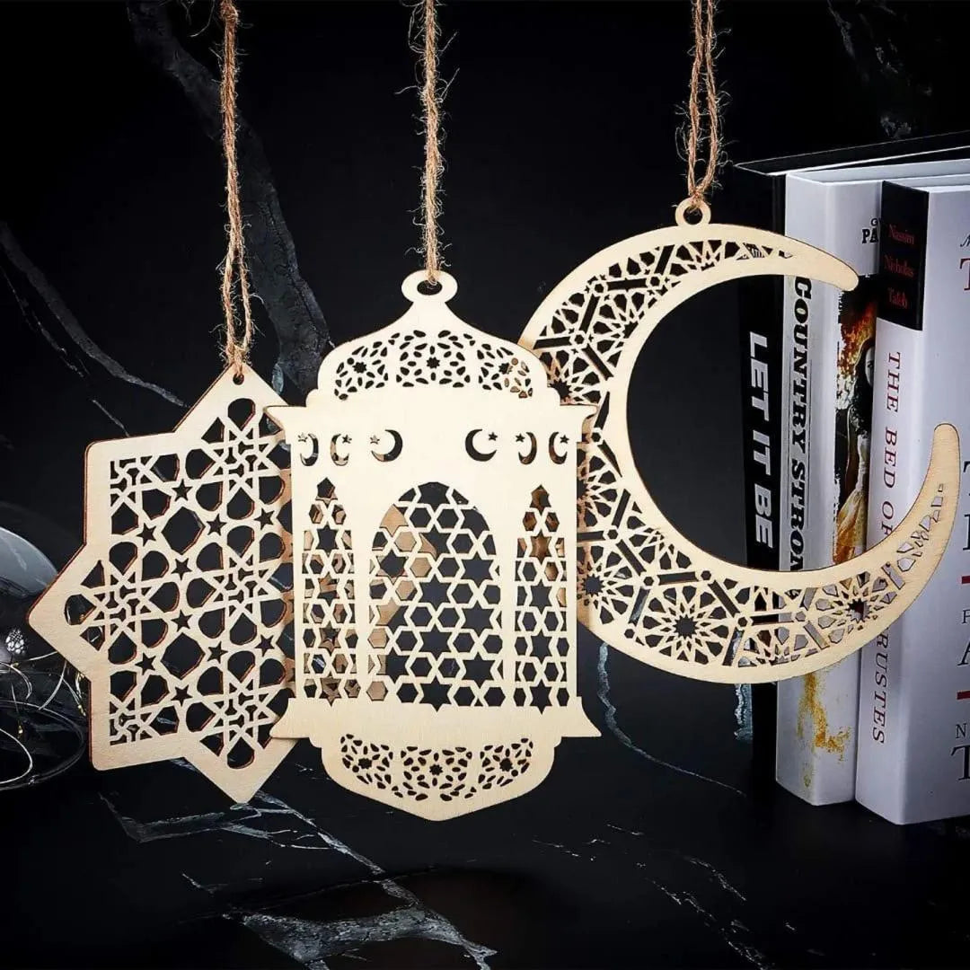Eid Ramadan Wooden Hanging Decorations – Pack of 5