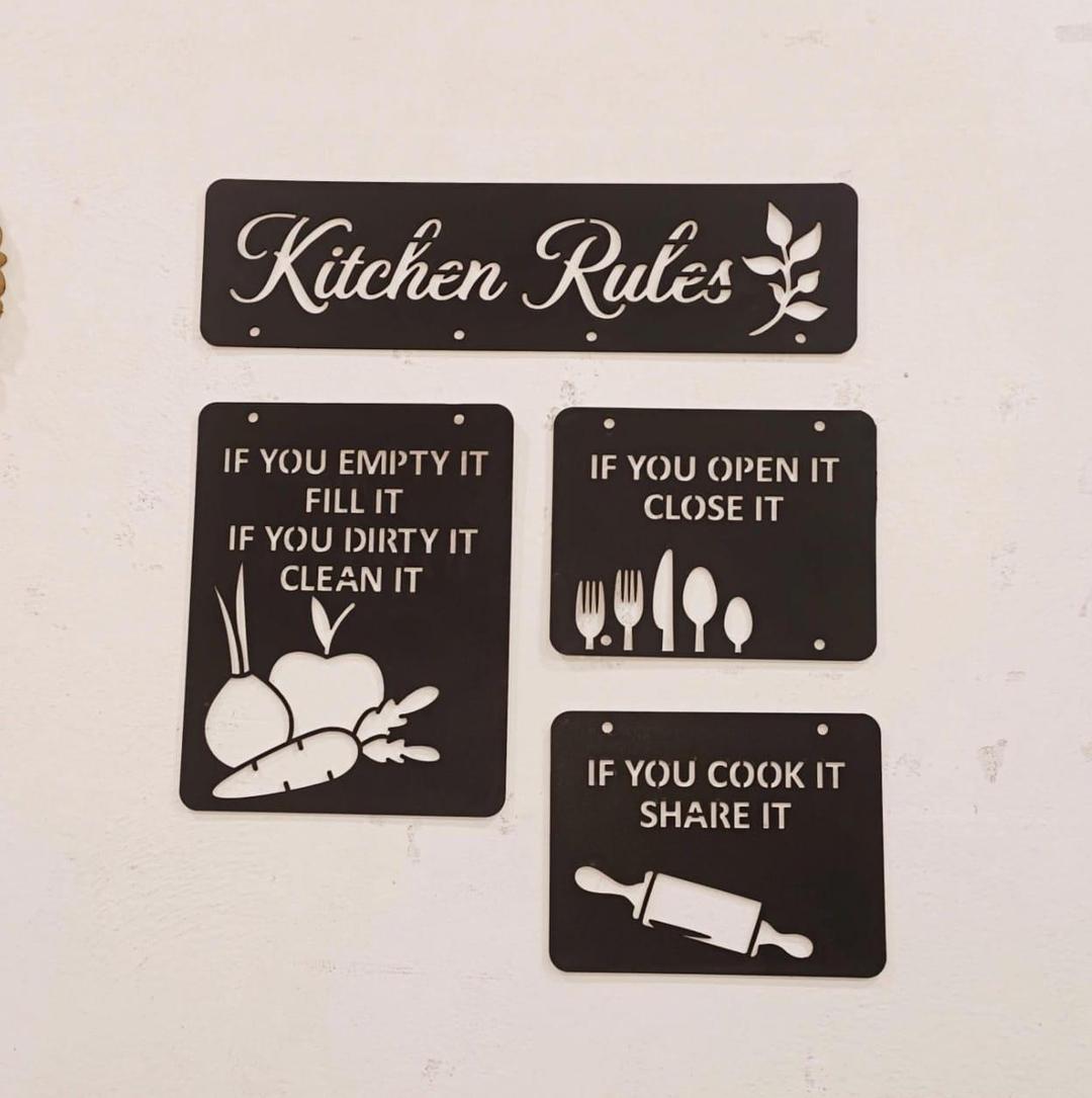 Kitchen Rules Wall Art Set 4 Pcs Black MDF
Decor