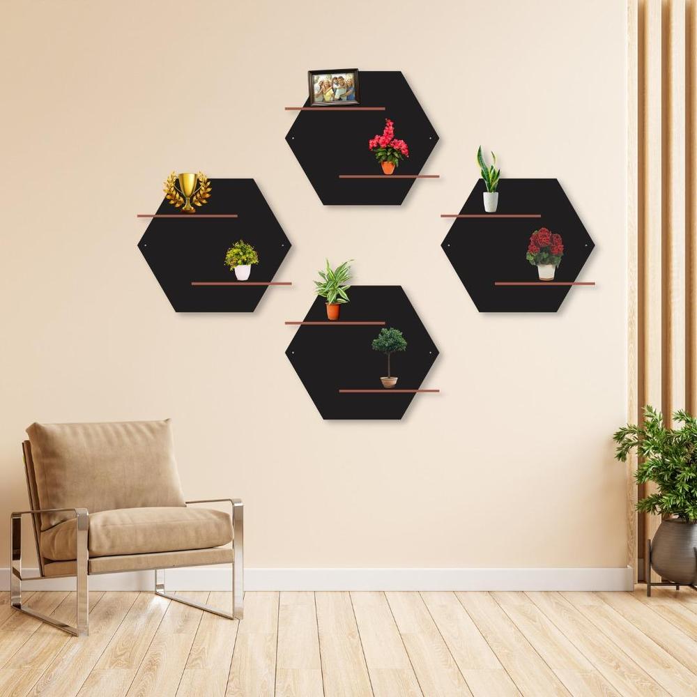 Hexagon Wall Shelves Set of 4 | MDF Wall Art | Ready to Hang