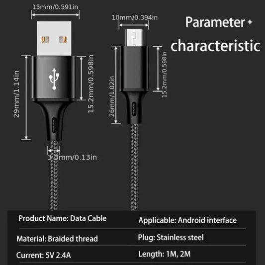 Android Data Cable Pack of 2 – Braided Micro USB Fast Charging Cable